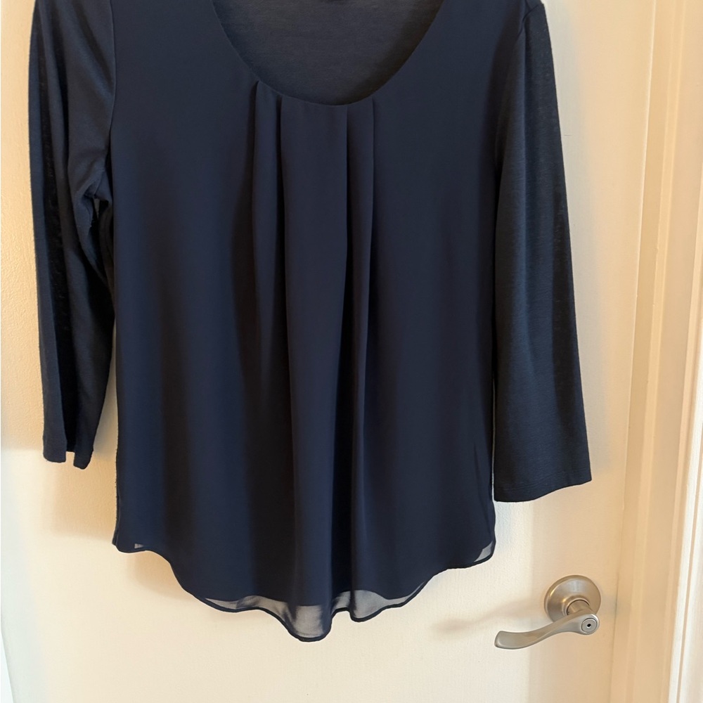 Ann Taylor Blue Pleated Blouse with 3/4 Sleeves